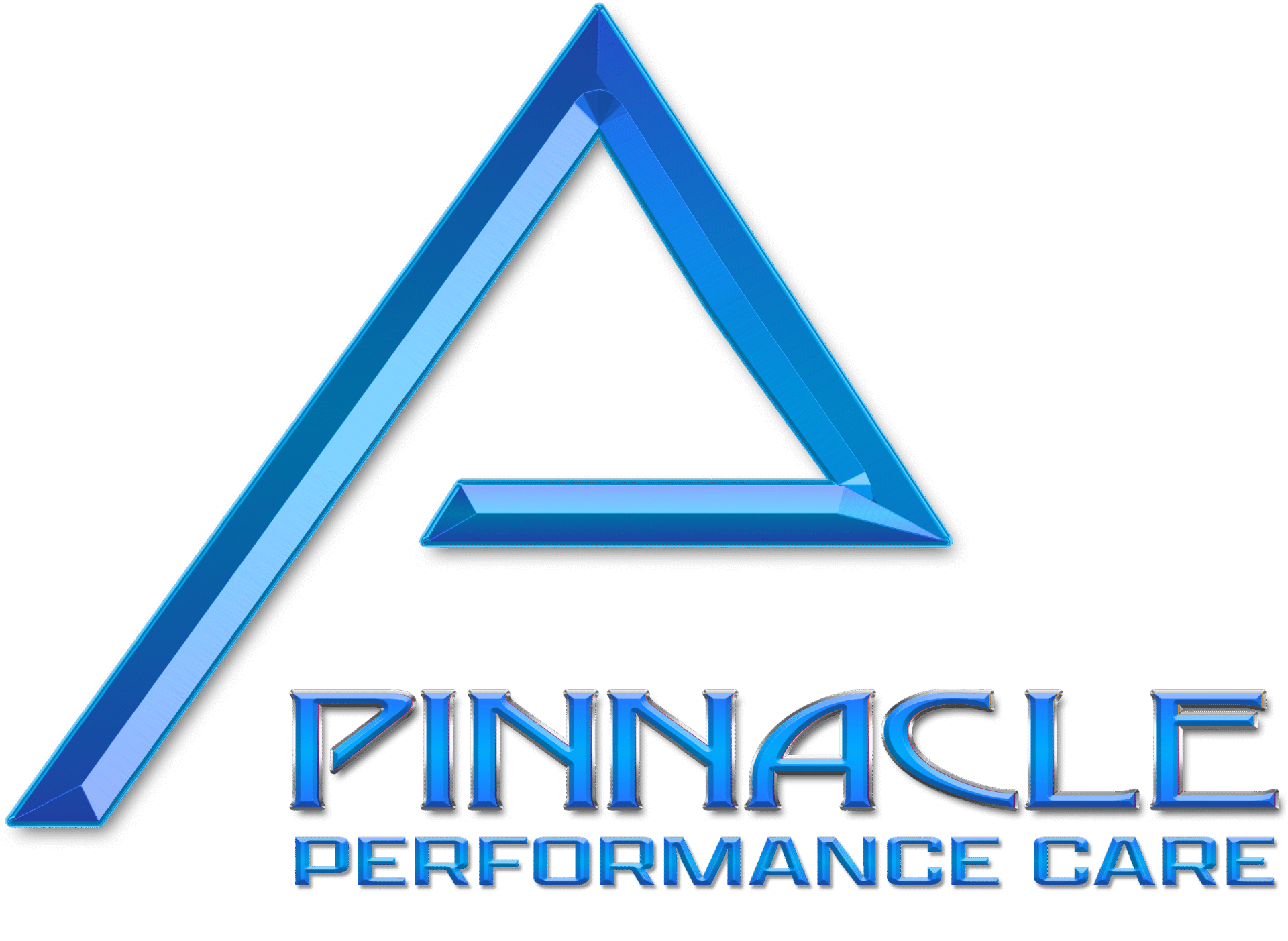 A blue 3D triangular logo features the text "Pinnacle Performance Care" below, set against a black background.